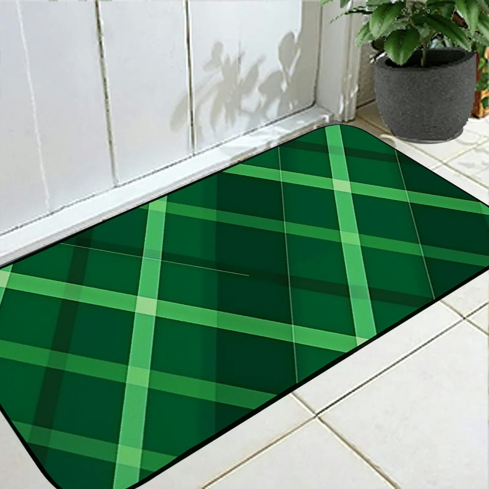 Heduofu Buffalo Plaid Green Welcome Mat Front Door Mat, Non-Slip&amp;Absorbent Indoor Door Mats, Durable Rubber Backing Floor Doormat for Entryway, Patio, Porch, Happy St.Patrick's Day 19.68*47.24 in