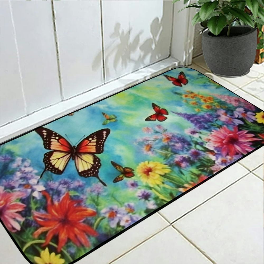 Heduofu Butterflies Decorative Door Mat, Door Mat with Non-Slip Rubber Backing, Cleaning, Traps Dirt, for , Patio, Garage 19.68*47.24 in