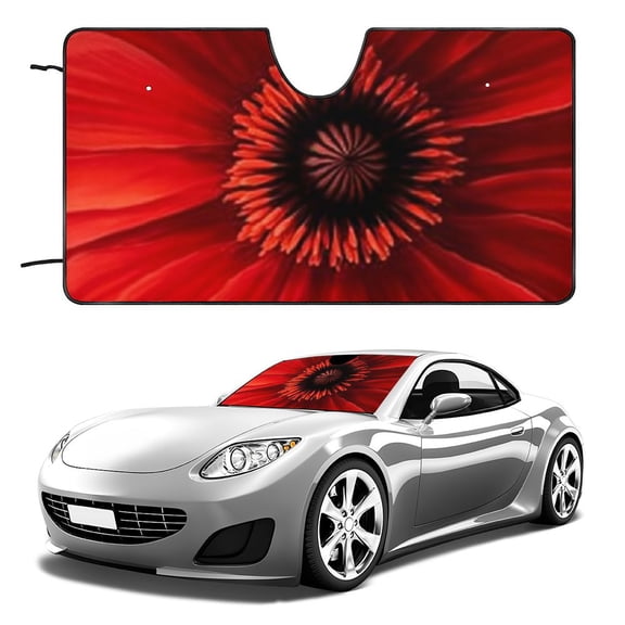 Heduofu Car Sun Shade Windshield Sunshade Universal Fit, Block Sun Glare, UV and Heat, Protect Car Interior, red Gerbera Daisy Flower 51x28in