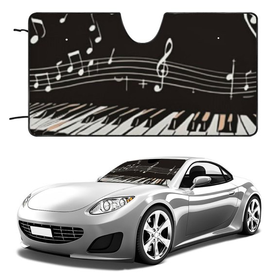 Heduofu Car Windshield Sun Shade, Piano Music Note Sunshades Sun Visor Protector Blocks UV Rays Foldable Keep Your Vehicle Cool for Most Sedans SUV Truck 55x30in