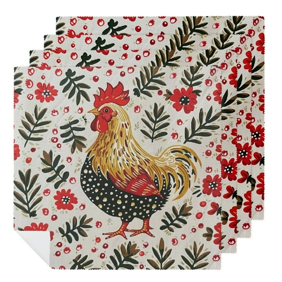 Heduofu Chicken Cloth Napkins, Dinner Napkins Washable Reusable Polyester Table Napkins for Parties, Weddings and Dinners 2 PCS