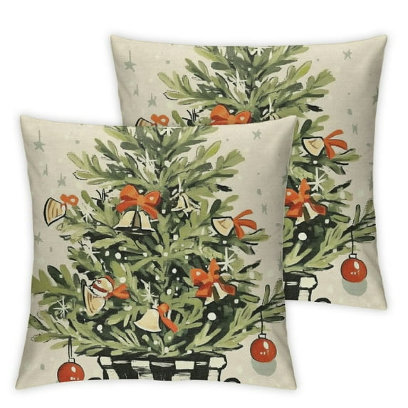 Heduofu Christmas Decorative Throw Pillow Covers Set of 2, Xmas Tree Winter Holiday Gray Stripes Stocking Porch Outdoor Home Decor 24x24in