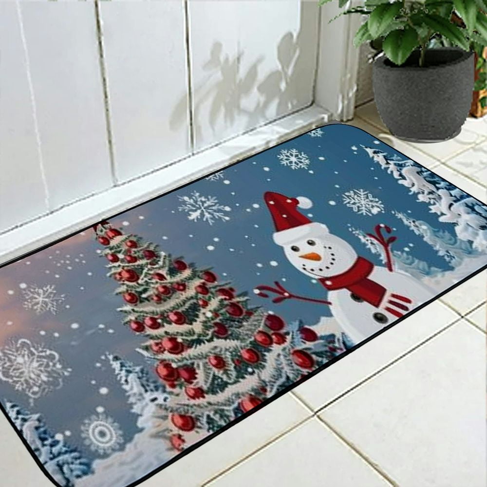 Heduofu Christmas Tree Snowflake Welcome Mat Front Door Mat, Non-Slip&amp;Absorbent Indoor Door Mats, Durable Rubber Backing Floor Doormat for Entryway, Patio, Porch, Red Cute Snowman 19.68*47.24 in