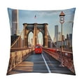 thumbnail image 1 of Heduofu City Throw Pillow Cushion Cover, New York Skyline Closeup Brooklyn Bridge in Manhattan Over River, Decorative Square Accent Pillow Case,  Orange Pale Blue Grey White, 1 of 5