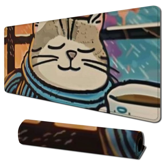 Heduofu Coffee Cat Mouse Pad, Cute Funny Mousepad for Desk with Non-Slip Rubber Base, Cool Computer Laptop Mouse Pads for Wireless Mouse Home Office Decor Desk Accessories, Coffee Cats 31.5x11.8 in