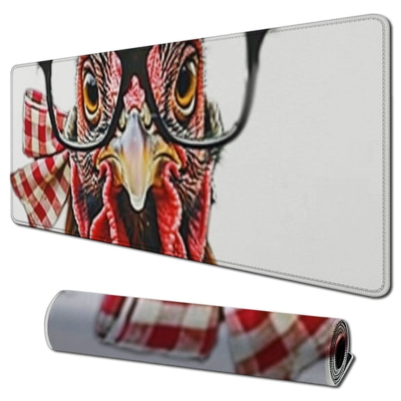 Heduofu Cool Square Mouse Pad Funny Chicken Mouse Pads for Wireless Mouse Small Office Computer Mousepad for Desk Laptop with Non-Slip Rubber Base Mouse Mat, Calm Chicken 31.5x11.8 in