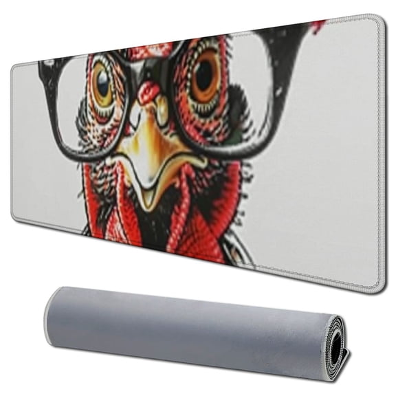 Heduofu Cool Square Mouse Pad Funny Chicken Mouse Pads for Wireless Mouse Small Office Computer Mousepad for Desk Laptop with Non-Slip Rubber Base Mouse Mat, Calm Chicken 31.5x11.8 in
