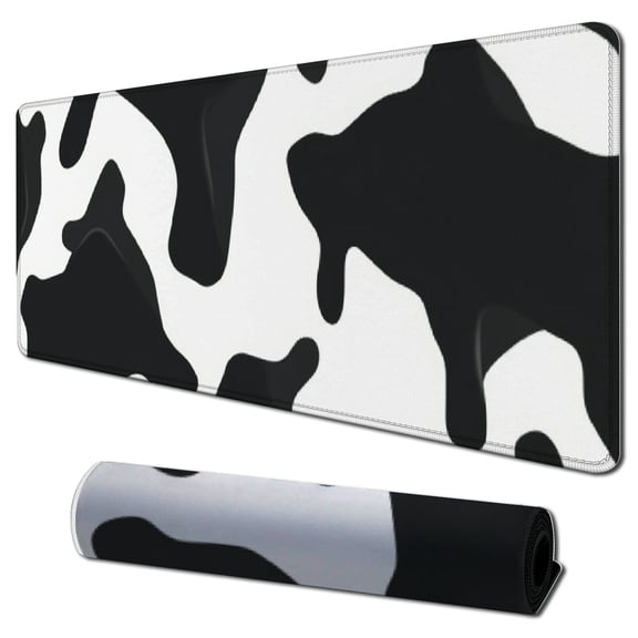 Heduofu Cow Print Desktop Mouse Pad,Desk Mouse Mat with Non-Slip Stitched Edges,Desk Pad Mouse Pad for Laptop PC,Keyboard Mouse Mat Desk Pad for Home Work Office 31.5x11.8 in