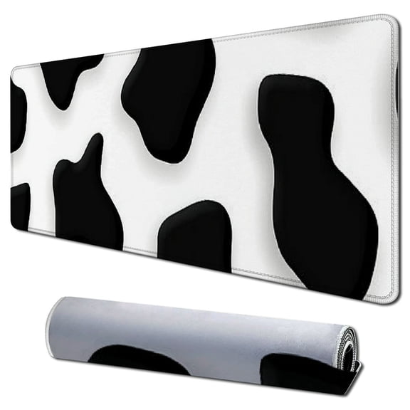 Heduofu Cow Texture Pattern Mouse Pad, Office Desk Accessories, Cow Mouse Pad, Desk Decor, Funny Office Gifts, Black Mousepad 31.5x11.8 in