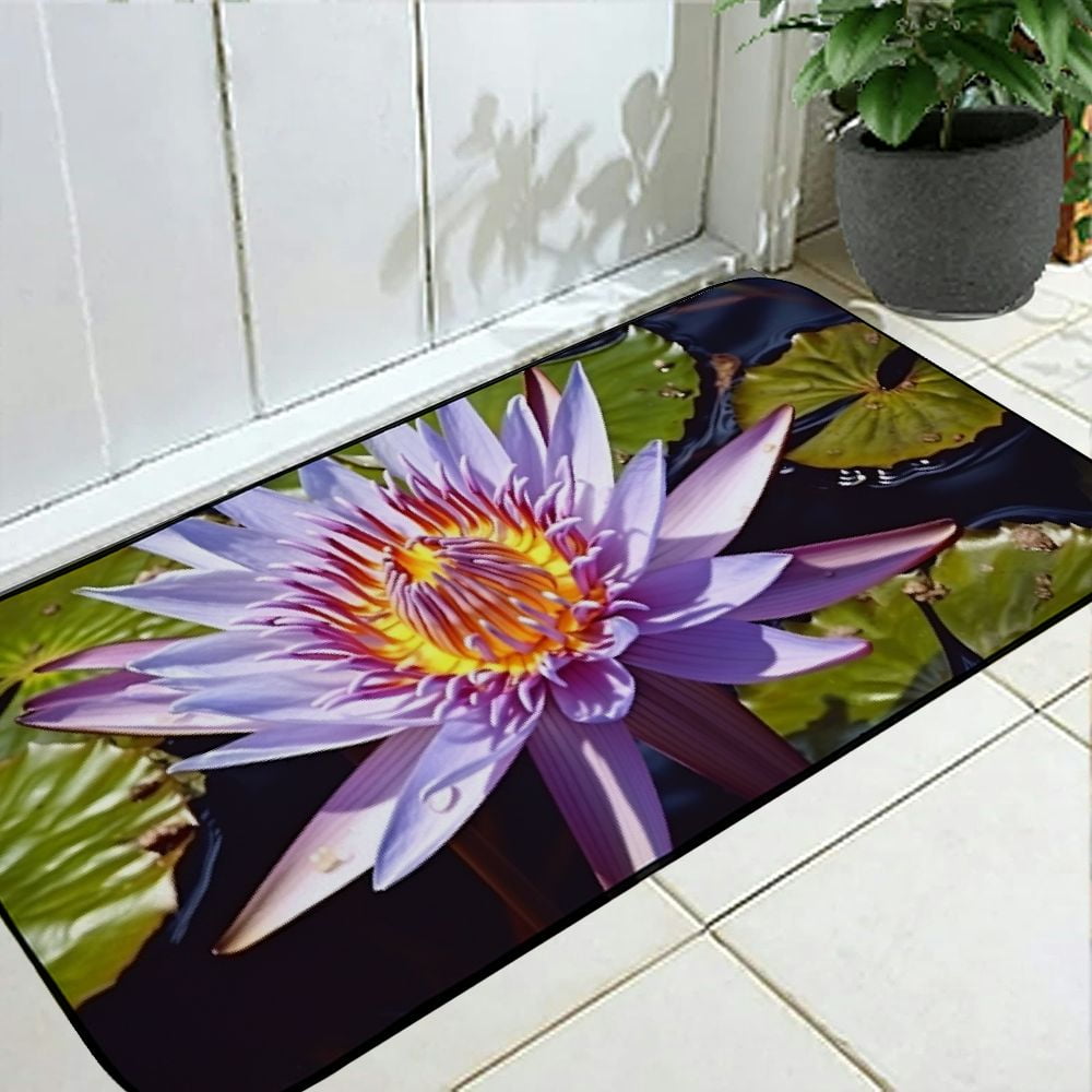Heduofu Decorative Door Mat, Door Mat with Non-Slip Rubber Backing, Easy Cleaning, Traps Dirt, Rug for Entry, Patio, Garage  - Blue Egyptian Lotus Flower Water-Lily Macro 19.68*47.24 in