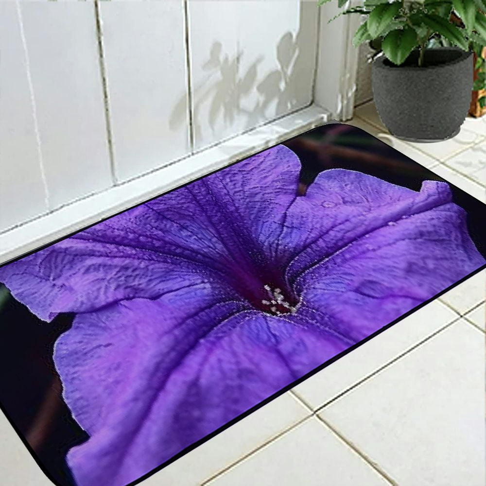 Heduofu Decorative Door Mat, Door Mat with Non-Slip Rubber Backing, Easy Cleaning, Traps Dirt, Rug for Entry, Patio, Garage  - Flower Tropical Purple Tropical Flowers Nature 19.68*47.24 in
