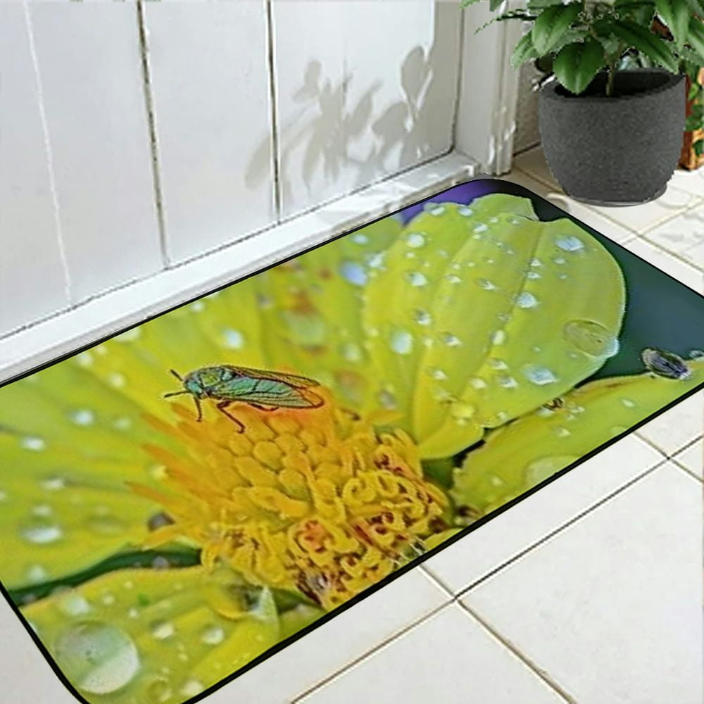 Heduofu Decorative Door Mat, Door Mat with Non-Slip Rubber Backing, Easy Cleaning, Traps Dirt, Rug for Entry, Patio, Garage  - Marigold Calendula Yellow Blossom Bloom Gardening 19.68*47.24 in