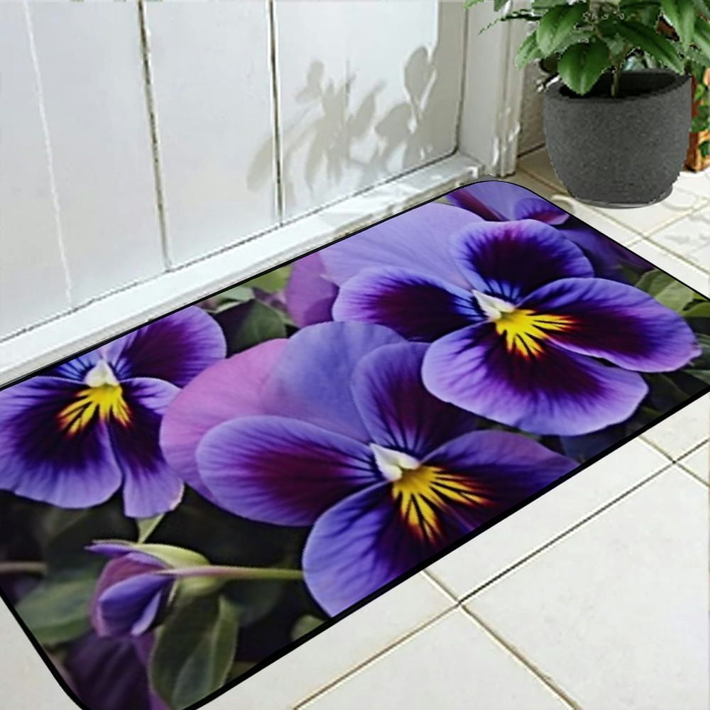 Heduofu Decorative Door Mat, Door Mat with Non-Slip Rubber Backing, Easy Cleaning, Traps Dirt, Rug for Entry, Patio, Garage - Pansy Flowers Plant Nature Spring Violet Blossom 19.68*47.24 in
