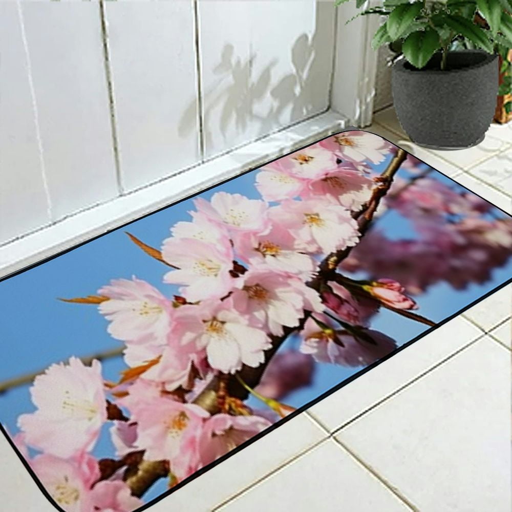 Heduofu Decorative Door Mat, Door Mat with Non-Slip Rubber Backing, Easy Cleaning, Traps Dirt, for Entry, Patio, Garage - Cherry Blossom Japanese Cherry Smell Blossom Bloom 19.68*47.24 in