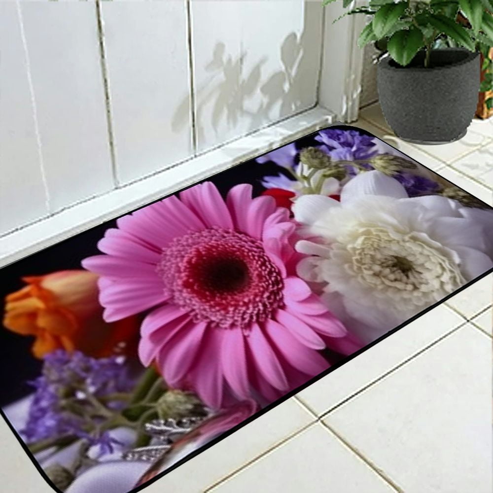 Heduofu Decorative Door Mat, Door Mat with Non-Slip Rubber Backing, Easy Cleaning, Traps Dirt, for Entry, Patio, Garage - Flower Gerbera Jasmin Pink Tender at Home Joy 19.68*47.24 in