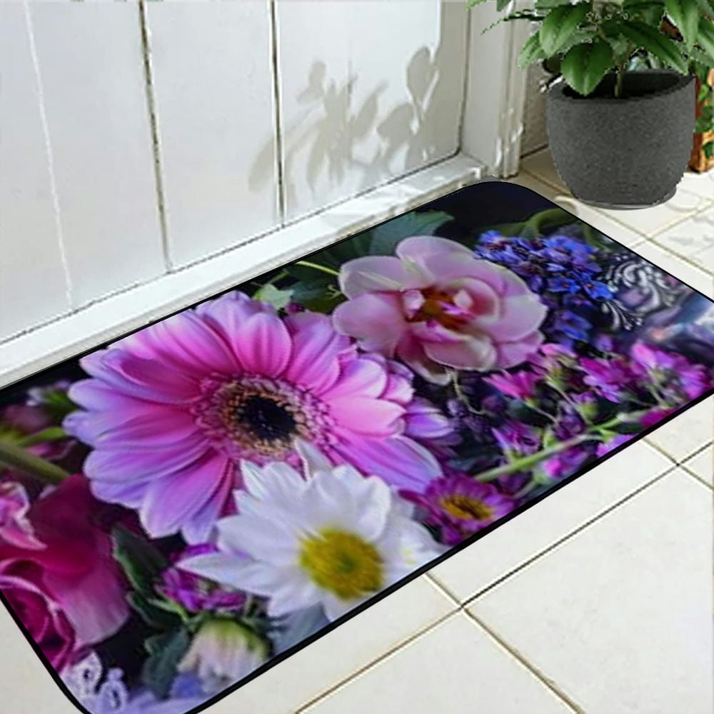 Heduofu Decorative Door Mat, Door Mat with Non-Slip Rubber Backing, Easy Cleaning, Traps Dirt, for Entry, Patio, Garage - Flower Gerbera Jasmin Pink Tender at Home Joy 19.68*47.24 in