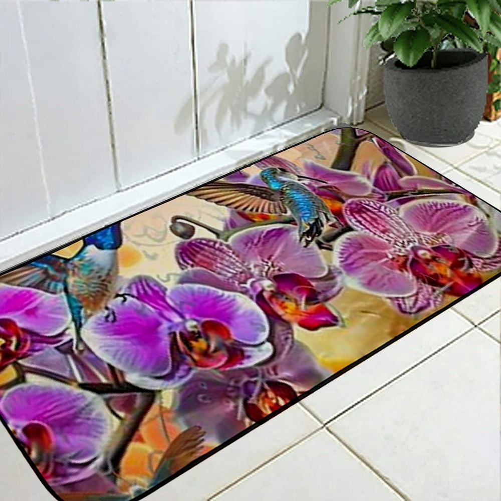 Heduofu Decorative Door Mat, Door Mat with Non-Slip Rubber Backing, Easy Cleaning, Traps Dirt, for Entry, Patio, Garage - Orchids Purple Orchids Beija Flor Nature 19.68*47.24 in