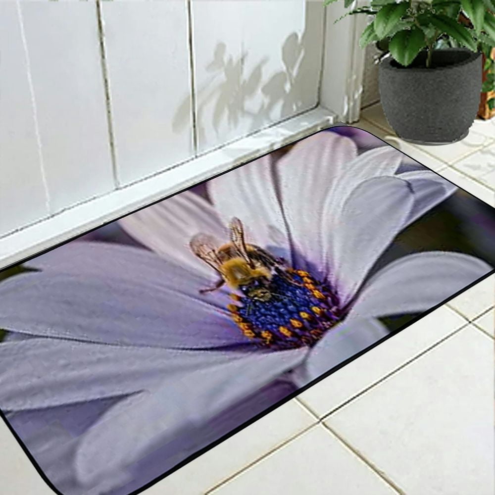 Heduofu Decorative Door Mat, Door Mat with Non-Slip Rubber Backing, Easy Cleaning, Traps Dirt, Rug for Entry, Patio, Garage - African Daisy Bee Nature Flower Plant Insect 19.68*47.24 in