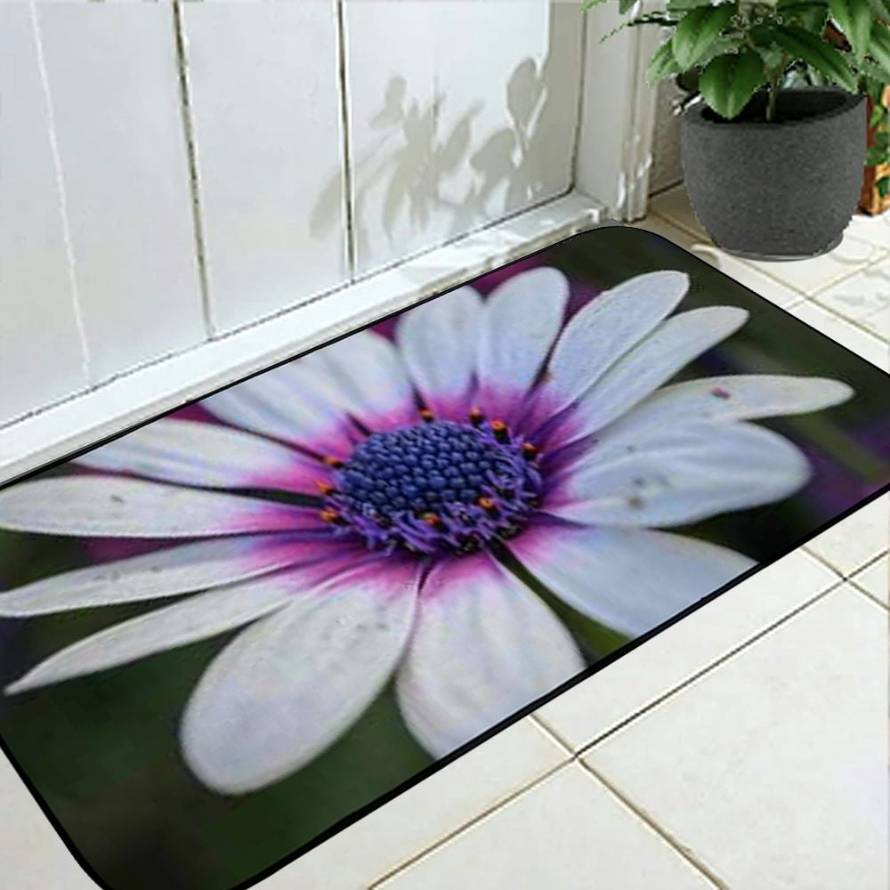 Heduofu Decorative Door Mat, Door Mat with Non-Slip Rubber Backing, Easy Cleaning, Traps Dirt, Rug for Entry, Patio, Garage  - Daisy White Flower Plant Nature Flowers Green 19.68*47.24 in