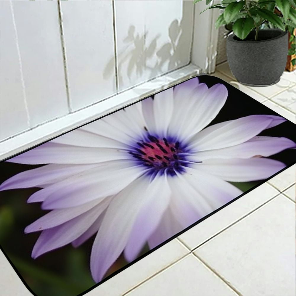 Heduofu Decorative Door Mat, Door Mat with Non-Slip Rubber Backing, Easy Cleaning, Traps Dirt, Rug for Entry, Patio, Garage - Daisy White Flower Plant Nature Flowers Green 19.68*47.24 in