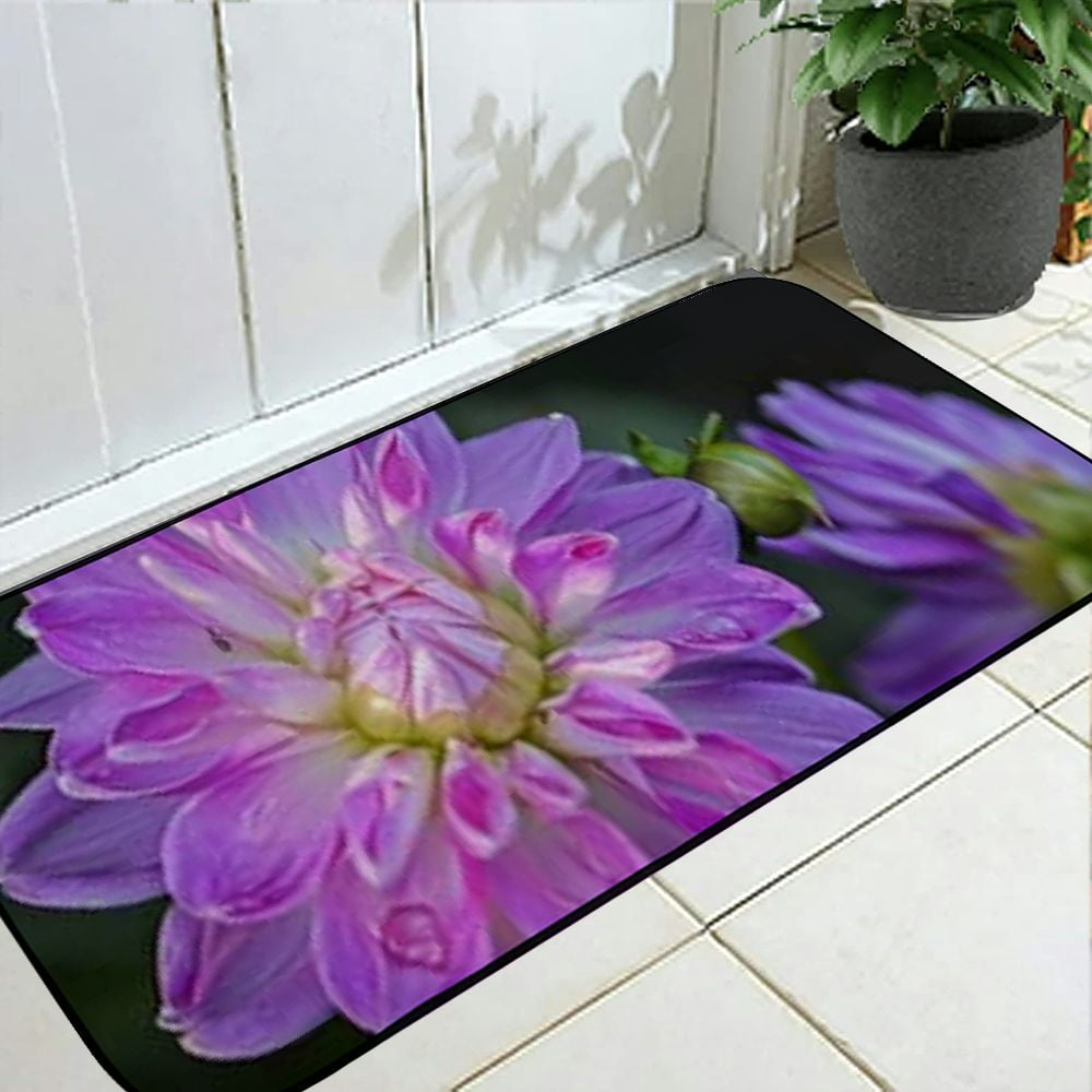 Heduofu Decorative Door Mat, Door Mat with Non-Slip Rubber Backing, Easy Cleaning, Traps Dirt, Rug for Entry, Patio, Garage  - Flower Blossom Bloom Dahlia Nature Plant 19.68*47.24 in