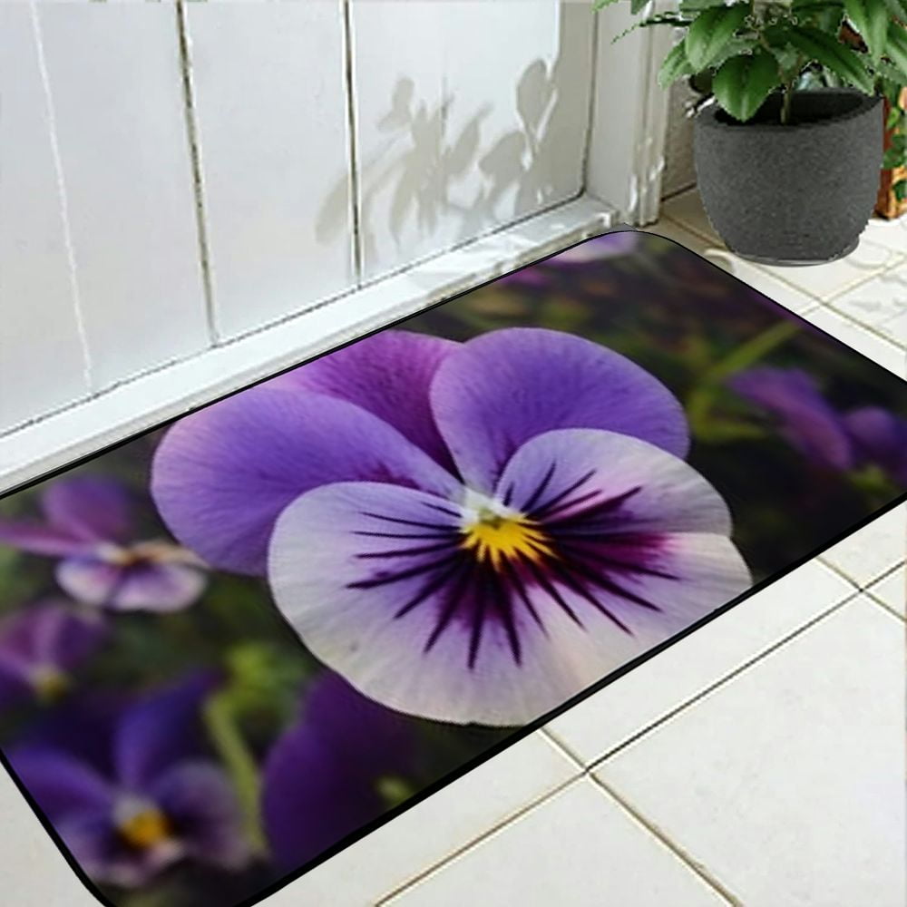 Heduofu Decorative Door Mat, Door Mat with Non-Slip Rubber Backing, Easy Cleaning, Traps Dirt, Rug for Entry, Patio, Garage  - Flower Pansy Plant Nature Leaf Garden Blooming 19.68*47.24 in