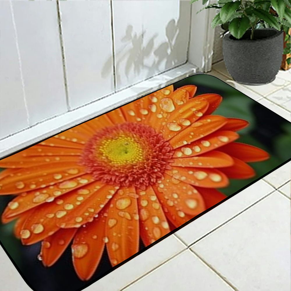 Heduofu Decorative Door Mat, Door Mat with Non-Slip Rubber Backing, Easy Cleaning, Traps Dirt, Rug for Entry, Patio, Garage  - Gerbera Daisy Flowers Red Bouquet Flower Open 19.68*47.24 in