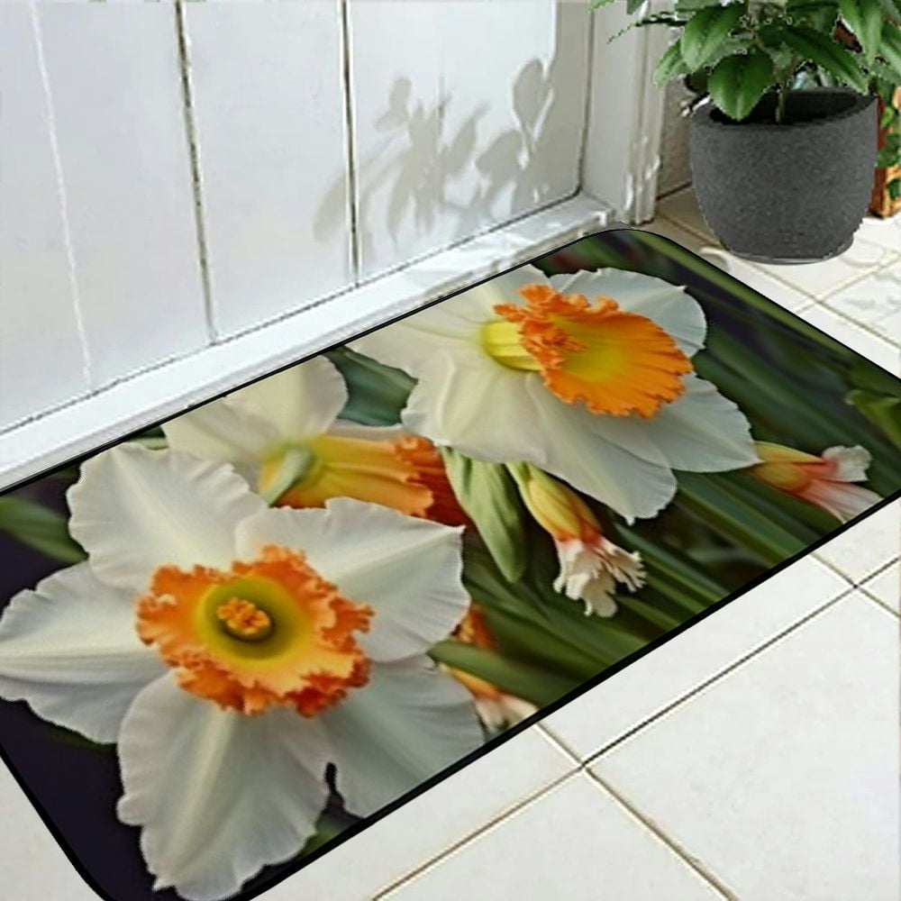 Heduofu Decorative Door Mat, Door Mat with Non-Slip Rubber Backing, Easy Cleaning, Traps Dirt, Rug for Entry, Patio, Garage  - Osterglocken Daffodil Bicolor Flower Blossom Bloom 19.68*47.24 in