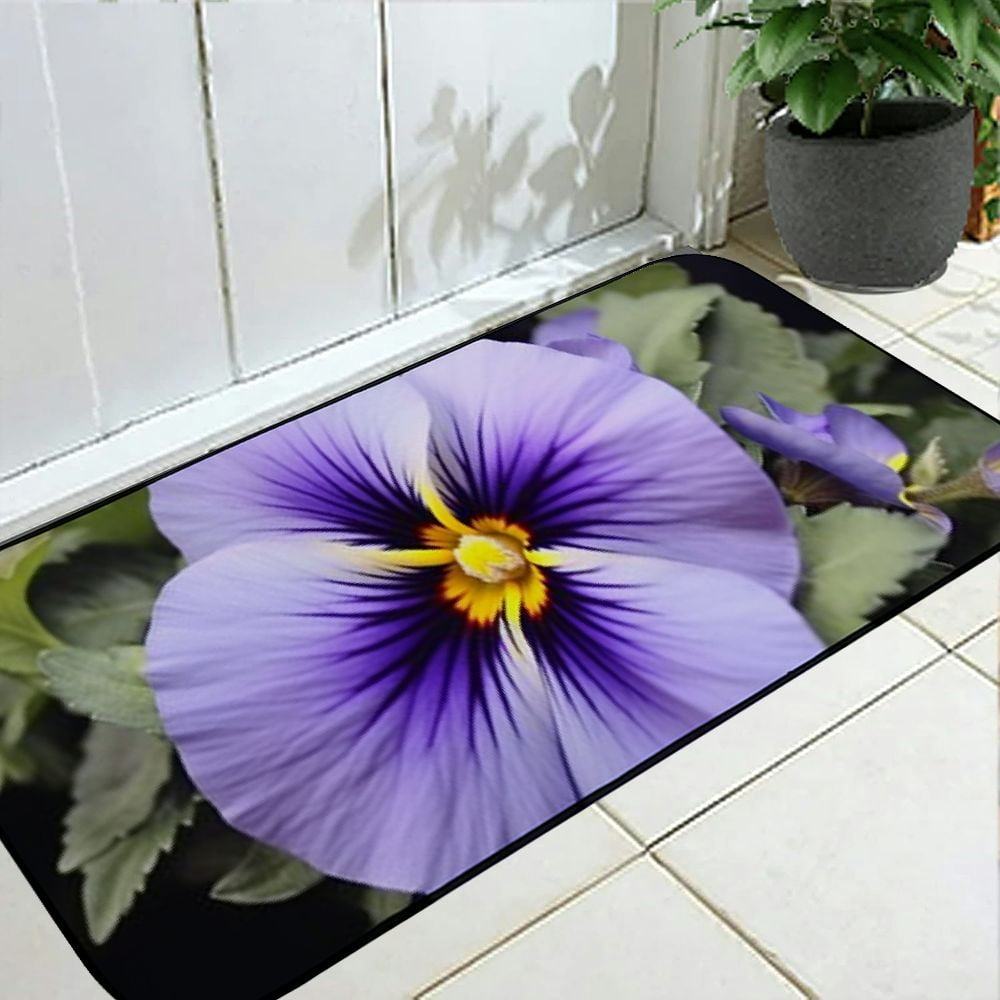Heduofu Decorative Door Mat, Door Mat with Non-Slip Rubber Backing, Easy Cleaning, Traps Dirt, Rug for Entry, Patio, Garage  - Pansy Viola Violet Violet Plant Flowers Flora 19.68*47.24 in