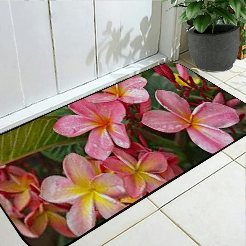 Heduofu Decorative Door Mat, Door Mat with Non-Slip Rubber Backing, Easy Cleaning, Traps Dirt, Rug for Entry, Patio, Garage  - Porcelain Flower Purple Season Green Plant Leaf 19.68*47.24 in