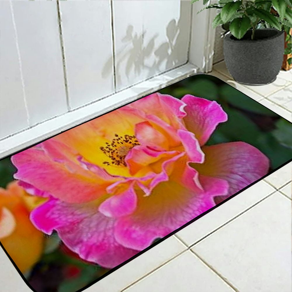 Heduofu Decorative Door Mat, Door Mat with Non-Slip Rubber Backing, Easy Cleaning, Traps Dirt, Rug for Entry, Patio, Garage  - Rose Hybrid of Tea Tahiti Flowers Pink Yellow Red 19.68*47.24 in
