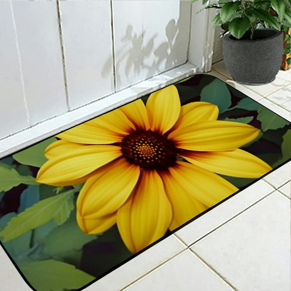 Heduofu Decorative Door Mat, Door Mat with Non-Slip Rubber Backing, Easy Cleaning, Traps Dirt, Rug for Entry, Patio, Garage  - Yellow Flower Daisy Nature Plant Bright 19.68*47.24 in