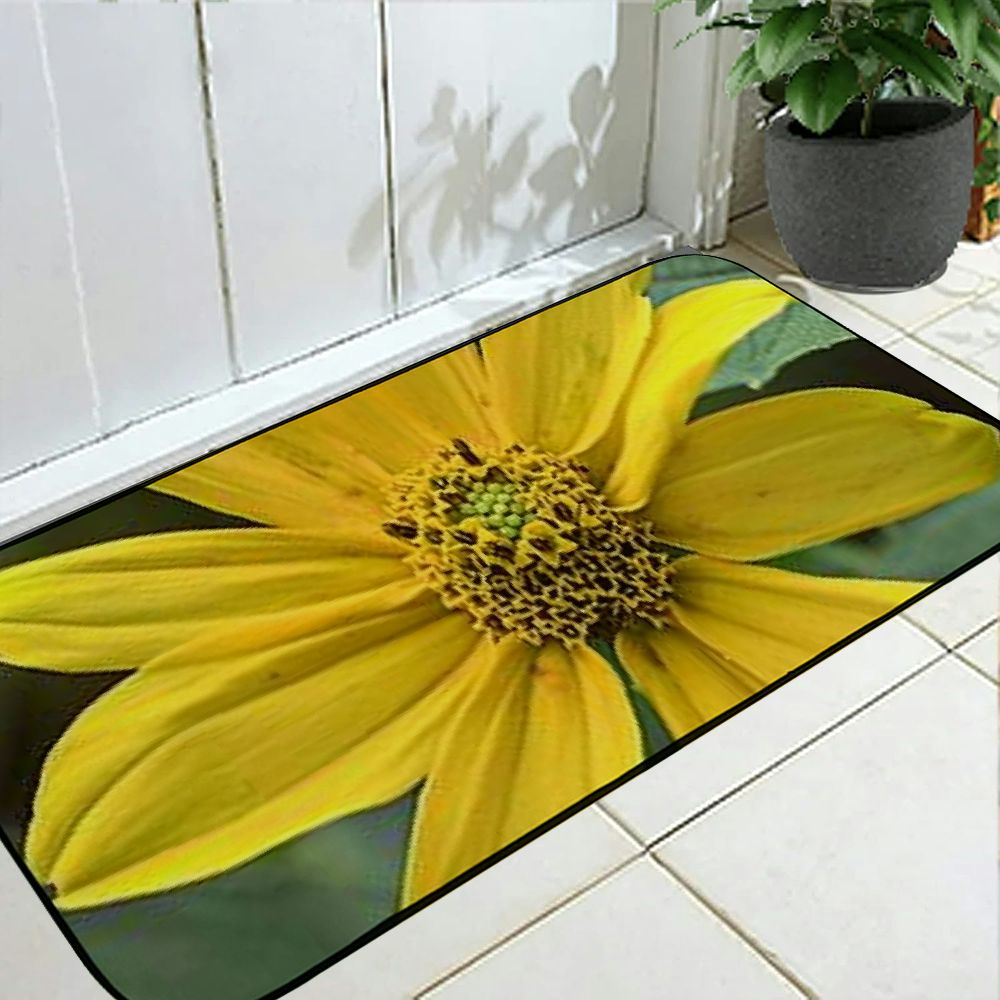 Heduofu Decorative Door Mat, Door Mat with Non-Slip Rubber Backing, Easy Cleaning, Traps Dirt, Rug for Entry, Patio, Garage - Yellow Flower Floral Spring Summer Nature Plant 19.68*47.24 in
