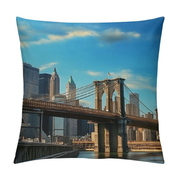 Heduofu Decorative Pillow Cover Financial Modern Famous Skyline New Dusk York City Outdoor Sky Travel Ny Linen Throw Pillows Case for Couch Bed Sofa Soft Pillowcase White