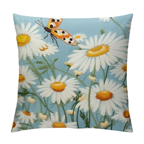 Heduofu Decorative Pillow Covers Daisy Decor Outdoor Summer Couch Throw Pillow Cover Case Yellow Blue Floral Flower Farmhouse Sunflower Decor for Sofa Living Room Patio Home Decor White