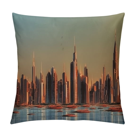 Heduofu Decorative Square Throw Pillow Cover Wheel Panorama Jbr Landscape Metropolis Gulf Landmarks Parks Outdoor Linen Cozy Cushion Case for Car Couch Lving Room White