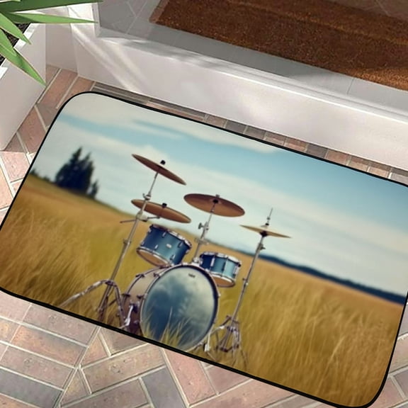 Heduofu Door Mat Welcome Doormat for Front Door Music Drum in Field Print Flannel Non-Slip Rugs Soft Absorbent Entrance Mat Washable Carpet for Bedroom Kitchen Entryway Porch  19.68*39.37 in