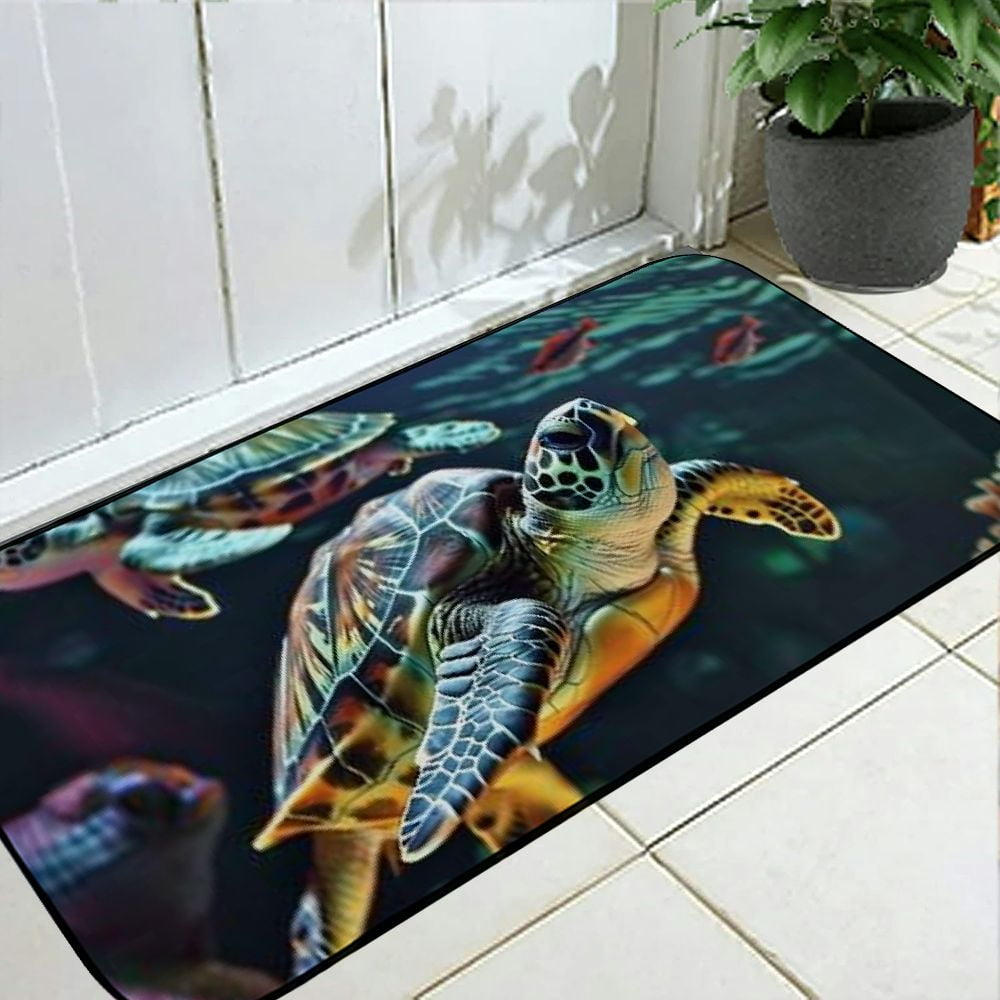 Heduofu Doormat Outdoor Indoor Front Door Mat Non Slip Welcome Mats A Colorful Tropical sea Turtle Absorbent Entrance Mat for Home Porch Patio Garage  19.68*47.24 in