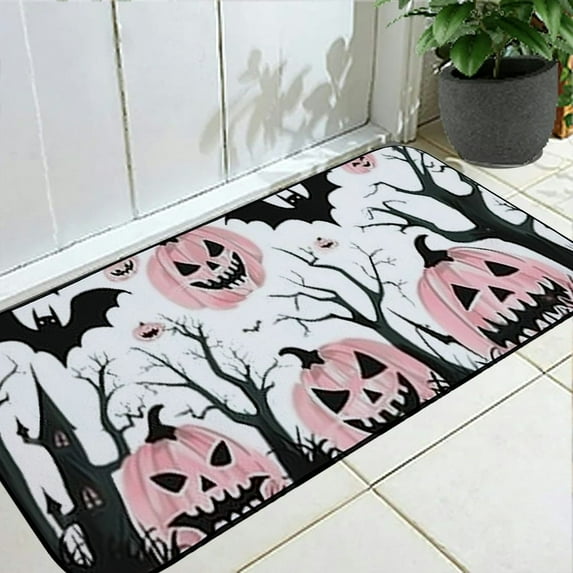 Heduofu Doormat Pink Pumpkin Halloween Non-Slip Indoor Entryway Door Mat Outdoors/Indoor/Bathroom/Kitchen/Bedroom/Entryway Floor Mats 19.68*47.24 in