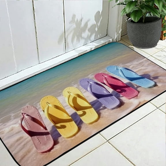 Heduofu Doormats Summer Beach Rainbow Flip Flops Door Mat Entryway Doormat Outdoors/Indoor/Bathroom/Kitchen/Bedroom/Entryway Floor Mats 19.68*47.24 in