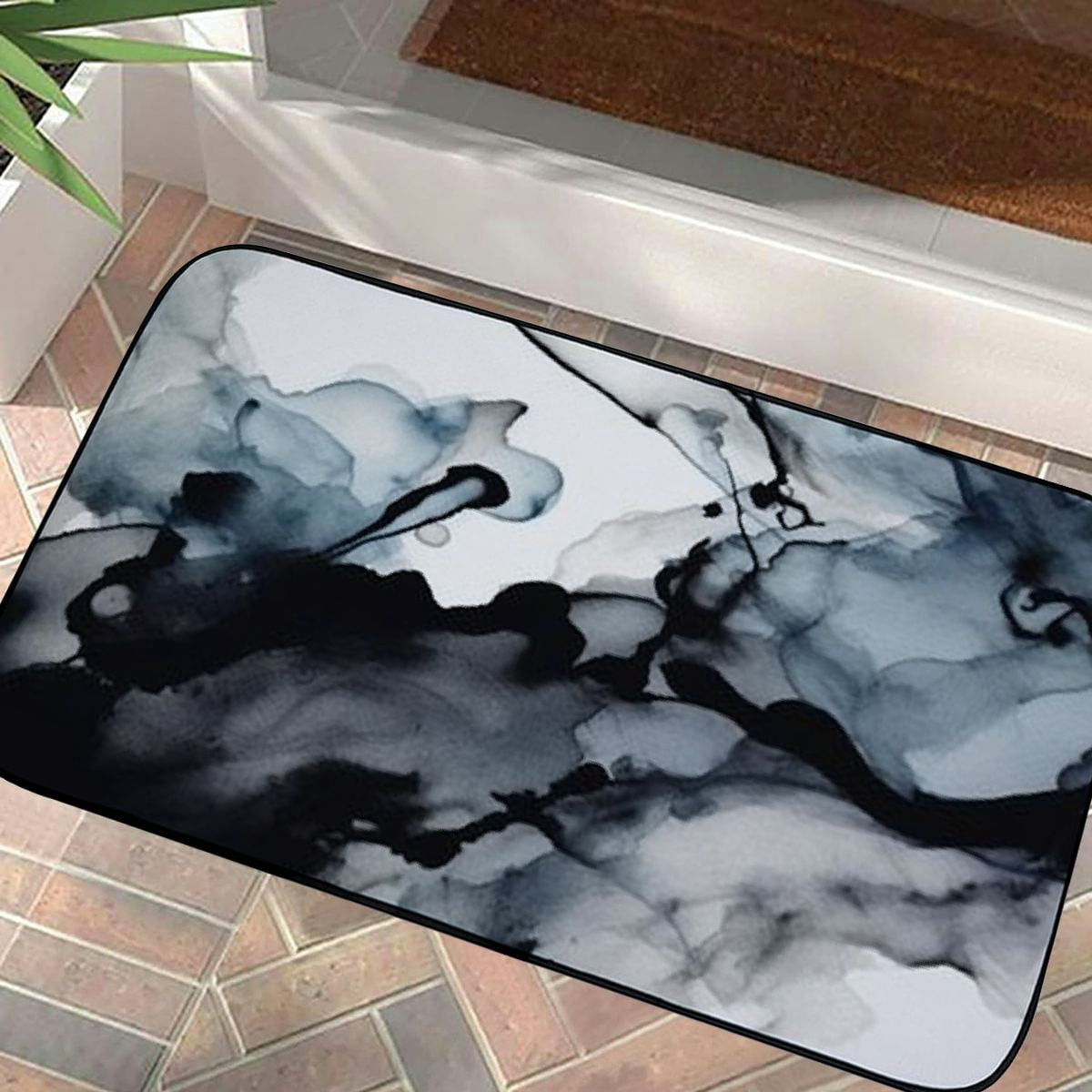 Heduofu Elizabeth Karlson Dark Payne'S Grey Flowing Abstract Painting Welcome Mat, Decorative Door Mat, Door Mat with Non-Slip Rubber Backing, Easy Cleaning, Traps Dirt, for Entry, Patio