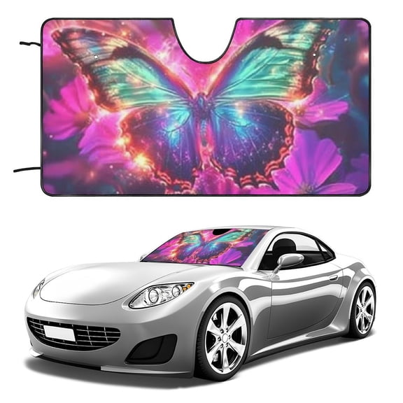 Heduofu Fantasy Galaxy Butterfly Sunshade for Car Windshield Sun Visor for Car Windshield Automotive Sun visor Protector Foldable for SUV Truck Front Window 55x30in