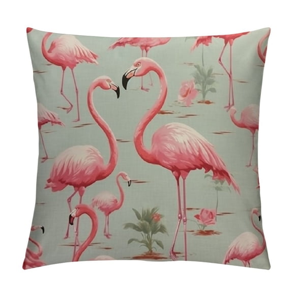 Heduofu Flamingo Decorative Throw Pillow Cover Case,Flamingos Cotton Linen Outdoor Pillow Cases Square Standard Cushion Covers for Sofa Couch Bed Pink White