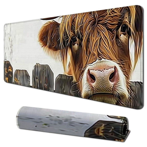 Heduofu Floral Mouse Pad, Cute Flowers Mouse Pad, Square Mouse Mat Waterproof Mousepad Non-Slip Rubber Base Mouse Pads for Office Laptop Women, Cow 31.5x11.8 in