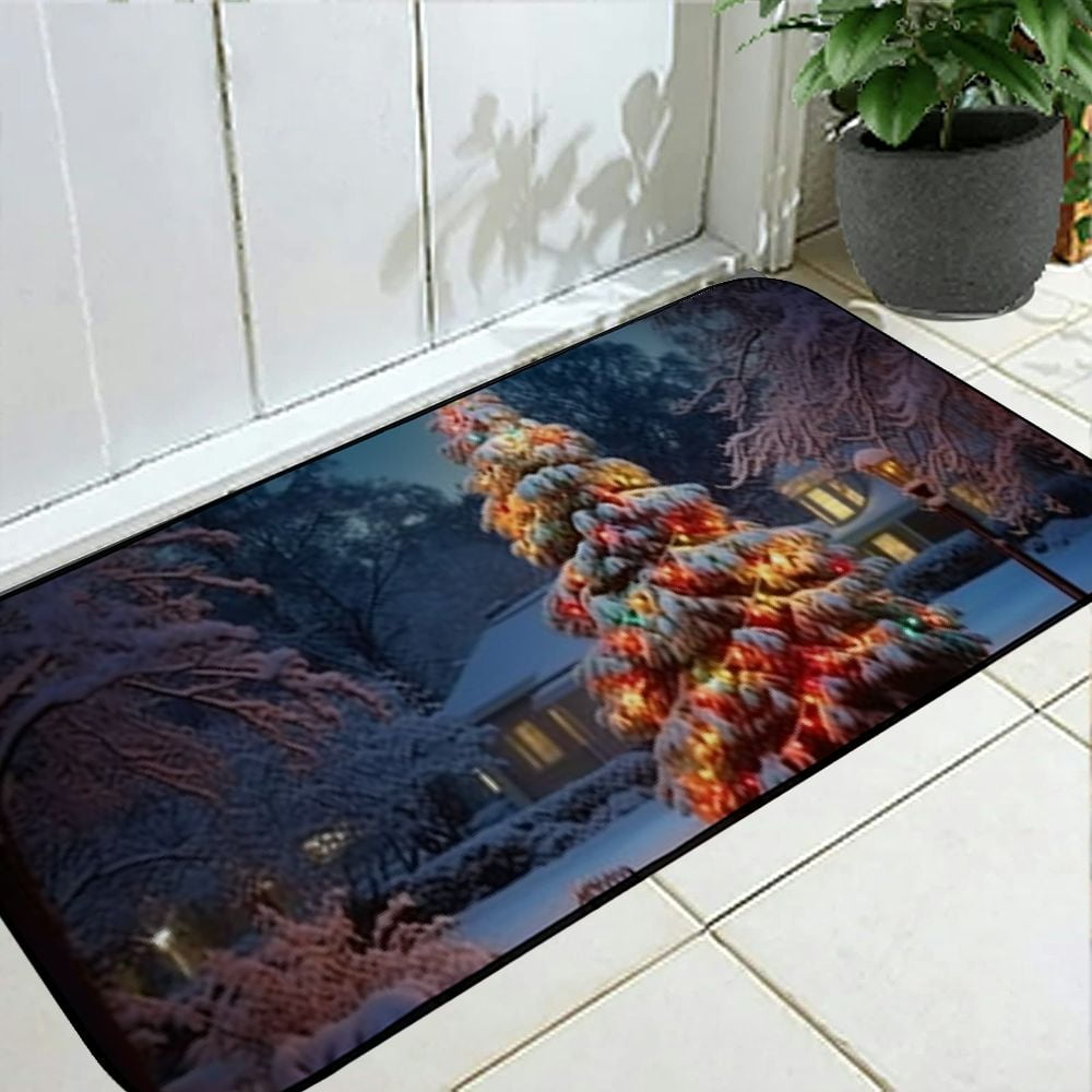 Heduofu Front Door Mat Welcome Mat, Christmas Tree Colorful Non-Slip Absorbent Indoor Door Mats, Durable Rubber Backing Floor Doormat for Entryway, Patio, Porch, Winter Snow 19.68*47.24 in