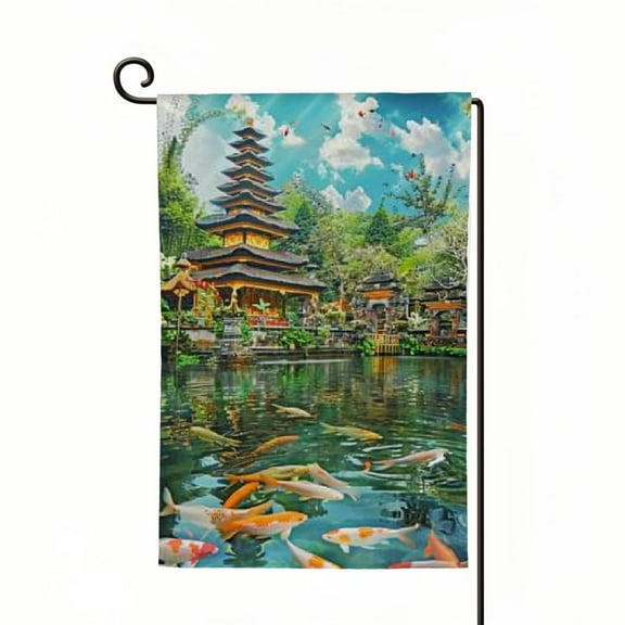 Heduofu Garden Flag Blue Bali Indonesia Green Antique Outdoor Home Decor Double Sided Yard Flags Banner for Patio Lawn White