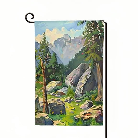 Heduofu Garden Flag Welcome Flag Fantastic Flower Tree Rock Climb Grass Take Short Rest Mountain Nature Hike Hill in Yard Flag Farmhouse Spring Summer Home House Lawn Decor White