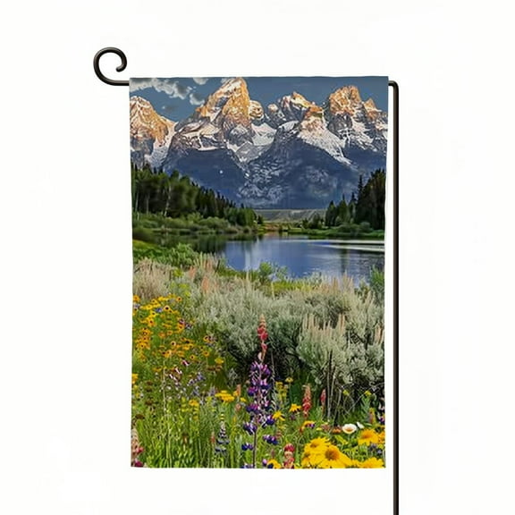 Heduofu Garden Flag Welcome Flag Summit Grand Mountain Formation Peaks Nature River Pines Yellow Sunrise Parks Outdoor Rocky Yard Flag Farmhouse Spring Summer Home House Lawn Decor White