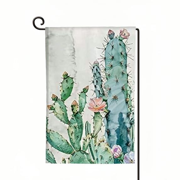 Heduofu Garden Flags, Tropical Watercolor Cactus Flower Welcome Garden Flag Double Sided, House Yard Outdoor Decor, Seasonal Arrangement Home Outside lawn Farmhouse Decoration  White