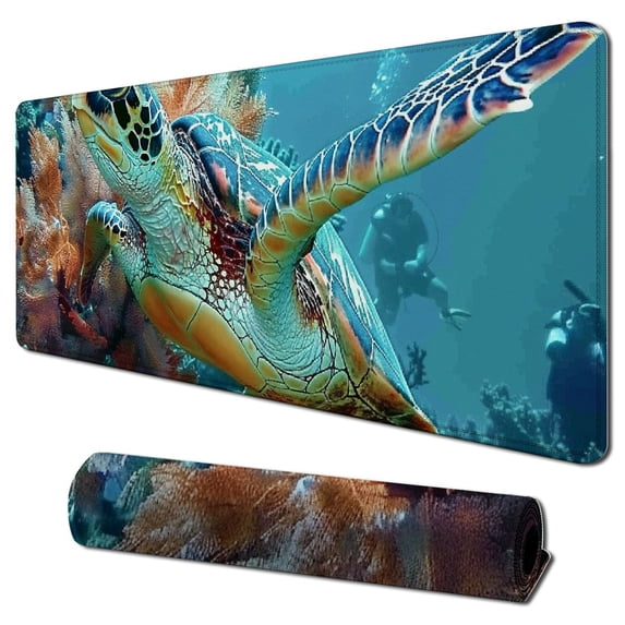 Heduofu Green sea Turtle Mouse pad, Natural Rubber Mouse Pad, Quality Creative Wrist-Protected Wristbands Personalized Desk, Mouse Pad 31.5x11.8 in
